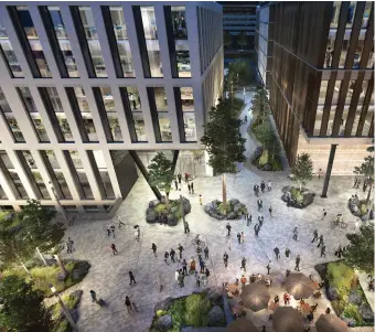  ??  ?? An artist’s impression of the central plaza at Ballymore and Oxley’s Dublin Landings scheme