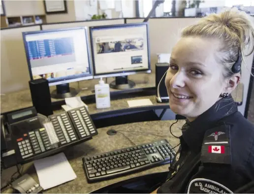  ?? RICHARD MARJAN / POSTMEDIA NEWS ?? Ambulance dispatcher Jessica Rempel helped a couple deliver their baby while parked on Saskatchew­an’s Highway 16 in April.