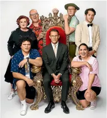  ?? ?? Joining Jeremy Wells, seated, and Paul Williams, wearing the bow tie, for the latest season of Taskmaster are, clockwise from bottom left, Josh Thomson, Justine Smith, Paul Ego, Chris Parker and Kura Forrester.