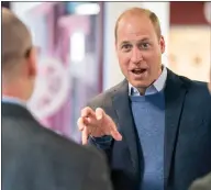  ?? ?? The Duke of Cambridge talks to staff during his visit to the SAMH project at the Hearts ground in Edinburgh