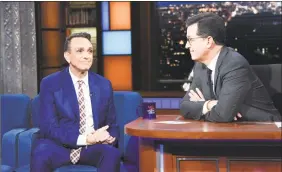  ??  ?? Actor Hank Azaria, left appears with host Stephen Colbert on “The Late Show with Stephen Colbert” in New York Tuesday.