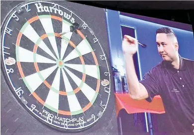  ?? Photo / Supplied ?? Derek Ashley about to hit a 180 at the Te Ahu darts tournament.