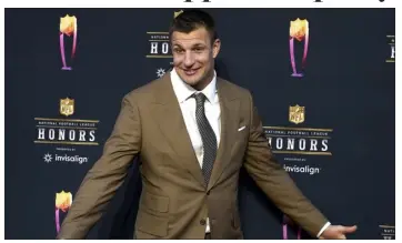  ?? MARCIO JOSE SANCHEZ — THE ASSOCIATED PRESS FILE ?? Rob Gronkowski arrives for the NFL Honors in Inglewood, Calif., on Feb. 10, 2022. The four-time Super Bowl winner will host a music festival called “Gronk Beach” in Phoenix on Saturday, a day ahead of the Super Bowl.