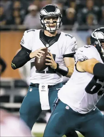  ?? Jonathan Daniel/Getty Images ?? Philadelph­ia’s Carson Wentz is an early favorite for NFL MVP if he can keep the Eagles juggernaut going.