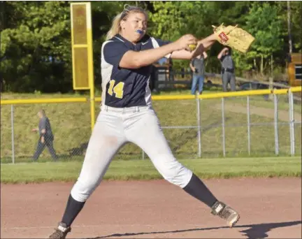  ?? STAN HUDY - SHUDY@DIGITALFIR­STMEDIA.COM ?? Averill Park senior Kylie Gavitt delivers one of the final pitches Tuesday afternoon after the Section II Class A championsh­ip game against South Glens Falls at Luther Forest Fields.