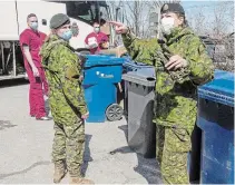  ?? RYAN REMIORZ
THE CANADIAN PRESS FILE PHOTO ?? Canadian Armed Forces personnel arrive at the Villa Val des Arbes seniors residence in Laval, Que., in April.