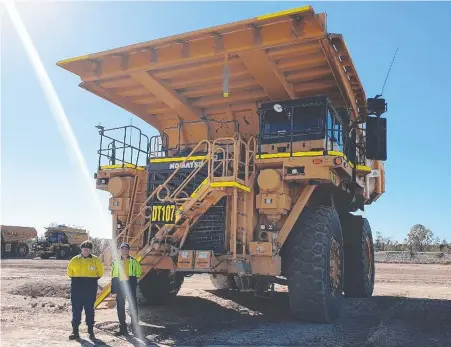  ??  ?? Students Jayden Barnes and Deacon Pridmore getting work experience at the Cameby Downs Mine.