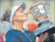  ?? AP ?? Czech Republic's Barbora Krejcikova after winning her maiden French Open beating Russia’s Anastasia Pavlyuchen­kova.