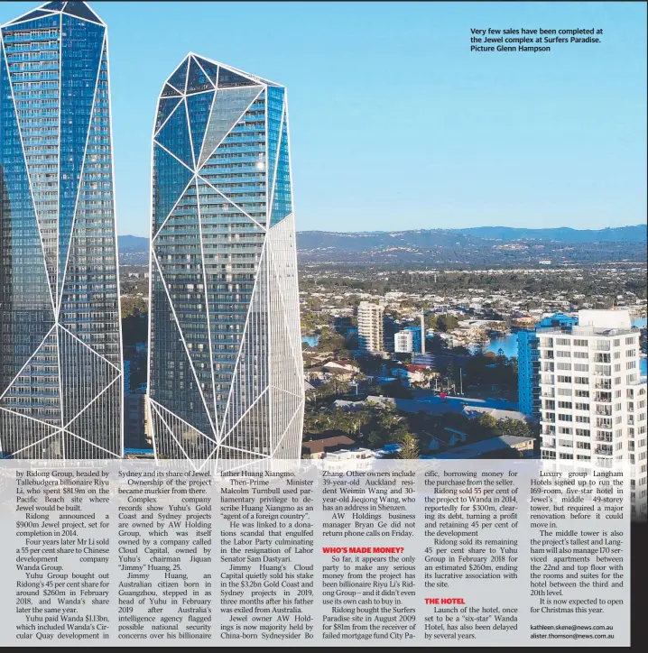  ?? Picture Glenn Hampson ?? Very few sales have been completed at the Jewel complex at Surfers Paradise.