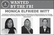  ?? AP/Courtesy of the FBI ?? This image provided by the FBI shows part of the wanted poster for Monica Elfriede Witt, who defected to Iran, and has been charged with revealing classified informatio­n to the Tehran government.
