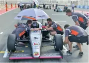  ??  ?? Shihab al Habsi gets ready for race in the opening round of UAE F4 series