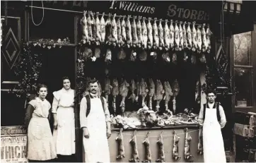  ??  ?? Left: shooting rabbits in the 19th century – by the 1930s, there was an annual harvest of at least 40 million rabbits. Above: a butcher’s shop, circa 1920, supplying rabbit and game