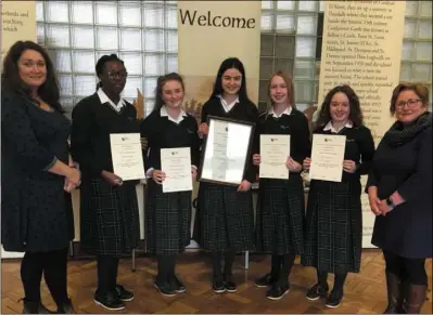  ??  ?? The Business Studies Teachers Associatio­n of Ireland in conjunctio­n with Maynooth University presented certificat­es of excellence to students who achieved an A grade in their Junior Cert Business exams (pictured) Esther Ibilola, Natasha Kearney, Julie Guinan, Mollie Toner and Eva Harmon.