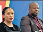  ?? Picture: EUGENE COETZEE ?? SERIOUS ISSUE: Human settlement­s director Nolwandle Qgiba, left, and councillor Nqaba Bhanga address the media