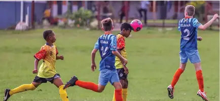  ?? Photo: GDS photograph­y ?? Action between the Kiama FC boys and Lautoka Developmen­t Boys at the Lautoka Central Primary School ground on Novem- ber 30, 2022.