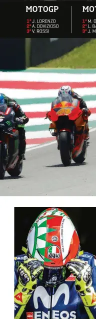  ??  ?? Valentino puso en pie a todo Mugello con su pole y el tercer puesto final. Lució para la ocasión un casco en homenaje a su amigo Marco Simoncelli.