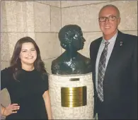  ?? SUBMITTED PHOTO ?? Michaela Glasgo of Medicine Hat poses with Glen Motz MP in Ottawa on Tuesday. A petition she initiated about keeping a clause regarding female genital mutilation in the Canadian citizenshi­p guide was presented in the House of Commons.