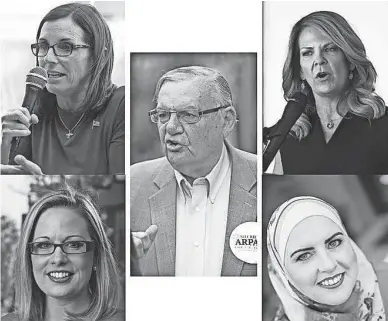  ?? ARIZONA REPUBLIC ?? Arizona Senate candidates (clockwise from top left) Martha McSally, Joe Arpaio, Kelli Ward, Deedra Abboud and Kyrsten Sinema.