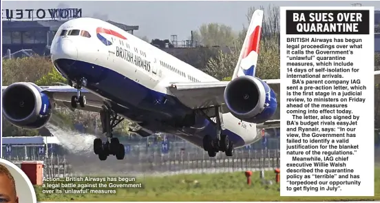  ?? Picture: STEVE PARSONS/PA ?? Action... British Airways has begun a legal battle against the Government over its ‘unlawful’ measures