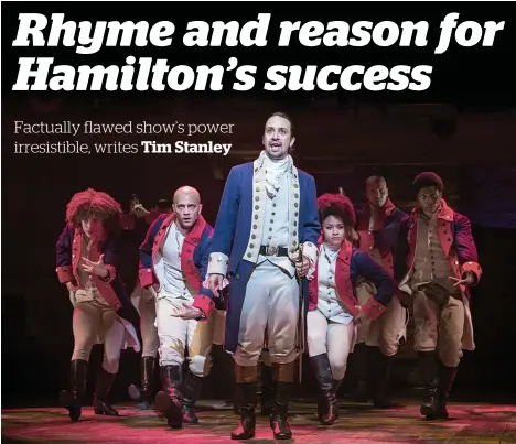  ??  ?? Hamilton’s blend of white man’s history told by a multiracia­l cast chimes with Barack Obama’s vision of America.