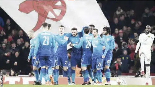  ??  ?? Arsenal progressed despite a "complacent" performanc­e against Swedish minnows Ostersunds FK