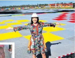  ?? John Liebenberg Pictures: ?? Carolyn Steyn in front of the Massive Mandela Masterpiec­e, made up of crocheted blankets, which was unveiled this week at Zonderwate­r prison in celebratio­n of the centenary of Mandela’s birth. Top left, King Leruo Molotlegi. Left, Bridgette Radebe and...