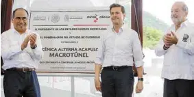  ??  ?? Turismo. El presidente Enrique Peña Nieto inauguró el lunes la vía Escénica Alterna Acapulco Macrotúnel Primera Etapa.