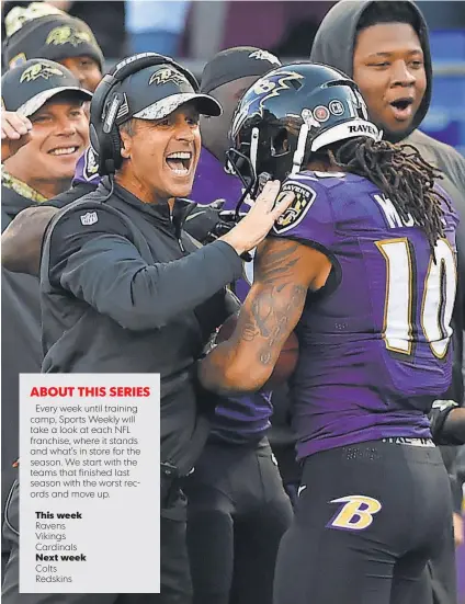  ?? TOMMY GILLIGAN, USA TODAY SPORTS ?? Coach John Harbaugh, left, is 85-59 and has a Super Bowl title in nine seasons with the Ravens.