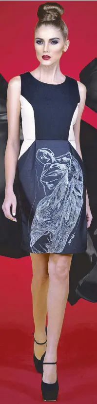  ??  ?? Sleeveless printed tailored dress, available in black (P1,895)
