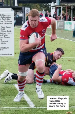  ?? ?? Leader: Captain Hugo Ellis breaks away to score for Park