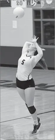  ?? Bud Sullins/Special to the Herald-Leader ?? Siloam Springs senior Madison Hall prepares to serve Monday against Broken Arrow (Okla.) at Panther Activity Center.