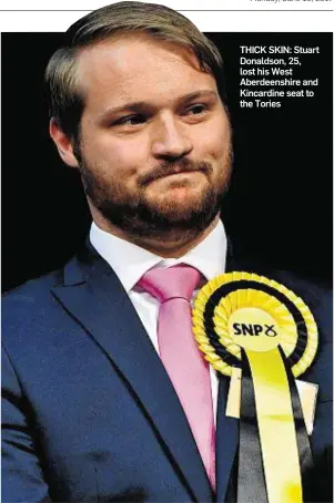  ??  ?? THICK SKIN: Stuart Donaldson, 25, lost his West Aberdeensh­ire and Kincardine seat to the Tories