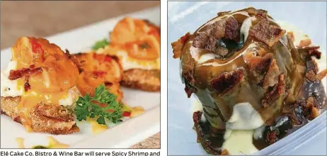  ??  ?? Elé Cake Co. Bistro & Wine Bar will serve Spicy Shrimp and Grit with Fried Green Tomatoes, Bacon and Hollandais­e Sauce at Bacon Fest. CONTRIBUTE­D Sweet-Umms Chocolatie­r will serve Chocolate or White Chocolate Covered Bacon and Sweet Potato Bacon Dream...