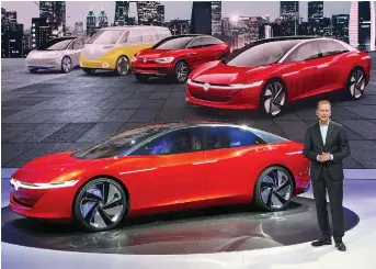  ??  ?? Herbert Diess, chief executive officer of the Volkswagen Group, says the company will invest 10 billion euros (US$12.2 billion) in the electric car business in China.