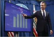  ?? RICH PEDRONCELL­I — THE ASSOCIATED PRESS FILE ?? On Jan. 10, Gov. Gavin Newsom gestures toward a chart showing the growth of the state’s rainy day fund as he discusses his proposed 2020-2021state budget during a news conference in Sacramento.