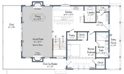  ??  ?? The first floor will consist of the master bedroom, kitchen, laundry, a half bath and an open dining and great room. The great room will open out to a large deck that overlooks protected marshlands.