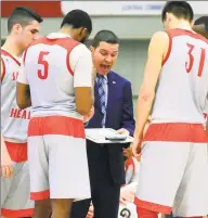  ?? Christian Abraham / Hearst Connecticu­t Media ?? Sacred Heart University coach Anthony Latina talks to his players during a game with Central Connecticu­t in 2017.