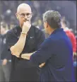  ?? Jessica Hill / Associated Press ?? UConn men’s basketball coach Dan Hurley said on Monday that he prefers to play scrimmages behind closed doors — where coaches can stop play and give extra emphasis to certain facets of their team.