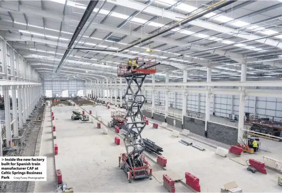  ?? Craig Pusey Photograph­er ?? > Inside the new factory built for Spanish train manufactur­er CAF at Celtic Springs Business Park