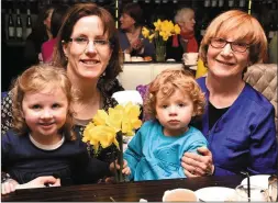  ?? Photos by Michelle Cooper Galvin ?? Clare, Gemma and Darren Healy with Maureen Fogarty Killarney launching Kerry’s 30th Daffodil Day with a coffee morning in the Killarney Avenue on Friday.