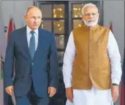  ?? PTI FILE ?? PM Narendra Modi and Russian President Vladimir Putin earlier in October stressed that militaryte­chnical cooperatio­n was an important pillar of the two sides’ strategic partnershi­p.