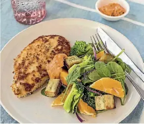  ??  ?? If you’re crumbing chicken breast, it helps to cut the chicken breast in half horizontal­ly creating thinner chicken steaks that will cook quicker in the pan.