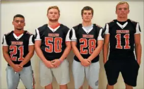  ?? AUSTIN HERTZOG - DIGITAL FIRST MEDIA ?? From left, Boyertown’s Dylan Robertson, Carter Watts, Blaise Caroselli, Ayden Mathias.