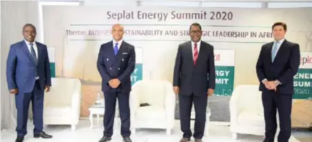  ??  ?? L-R: Austin Avuru, immediate past chief executive officer, SEPLAT; ABC Orjiako, chairman, SEPLAT; Basil Omiyi, board member, SEPLAT; and Roger Brown, chief executive officer, SEPLAT, during the Seplat Energy Summit 2020 held recently, with the theme, “Business Sustainabi­lity and Strategic Leadership in Africa”.