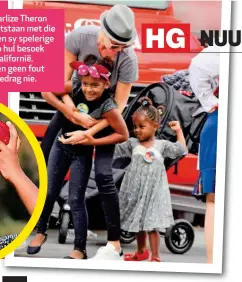  ??  ?? LINKS en REGS: Charlize Theron moes behoorlik bontstaan met die ondeunde Jackson en sy spelerige kleinsus, August, op hul besoek aan Disneyland in Kalifornië. ONDER: Charlize sien geen fout met Jackson se kleredrag nie.