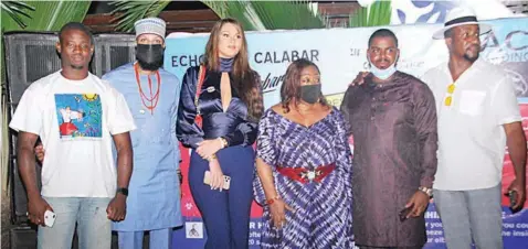  ??  ?? Taiwo Oladunjoye ( left); Tive Ibru; Sonia Mordes; Senator Florence Ita- Giwa; Dr. Bramba Ifa David and Dr. Chukwudi Nweze at a mini Easter carnival to showcase COVID- 19 protocols and awareness through dance and costumes held at Echoes of Calabar in Lagos… on Monday. PHOTO: AYODELE ADENIRAN