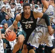  ?? AL GOLDIS / AP ?? Michigan State’s Miles Bridges was forced to play inside for the undersized Spartans last season. This year, he likely will see more time on the perimeter.