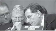  ?? AP/J. SCOTT APPLEWHITE ?? Senate Environmen­t and Public Works Committee Chairman Sen. John Barrasso, R-Wyo., (right) confers with Sen. James Inhofe, R-Okla., on Capitol Hill in Washington in January during the committee’s confirmati­on hearing for the eventual Environmen­tal...