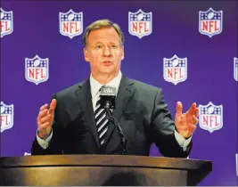  ?? Julie Jacobson ?? The Associated Press NFL Commission­er Roger Goodell praised the “unpreceden­ted conversati­ons and dialogue” between players, owners and league officials Wednesday in New York.