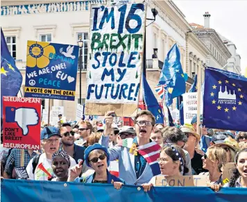  ??  ?? Let it go: two years after we voted to leave, Remainers are still protesting